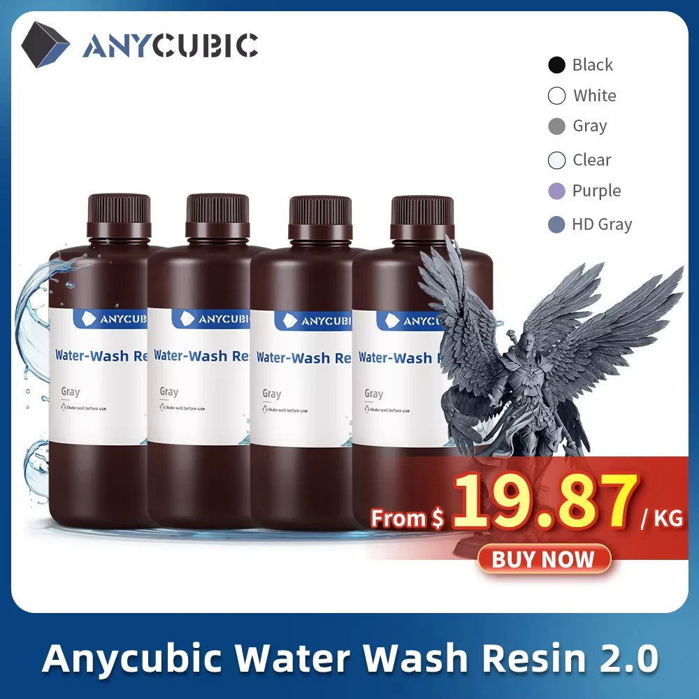 ANYCUBIC Water-Wash Resin 4 KG For 3D Printer 405nm UV Resin Washable 3D Printer Resin For DLP LCD Printer 3D Printing Material