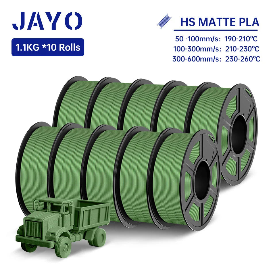 JAYO PLA Classic 3D Printer Filament 1.75mm High Speed Matte PLA 3D Filament 10Rolls/set Neatly Wound Matte Effect 1.1KG/Roll