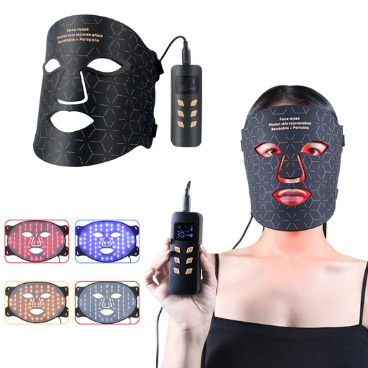 3+1 Colors LED Red Light Face Mask Devices 460nm 630nm 590nm 850 nm Led Light Infrared Beauty Mask at-Home use and Travel