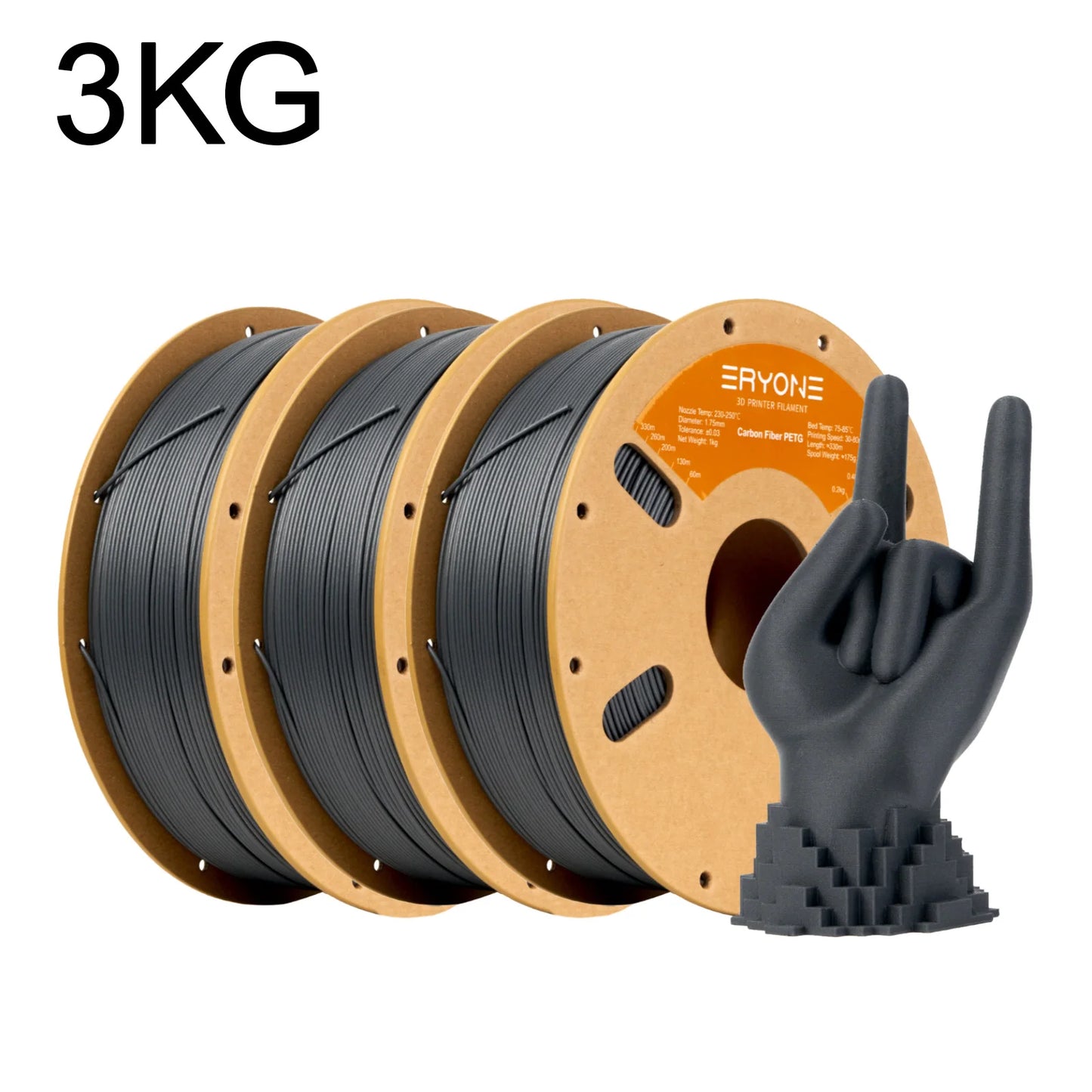 Eryone 3KG PETG Carbon Fiber Filament 1.75mm, 15% CF High Rigidity 3D Printer Filament, +/-0.03mm Value Pack