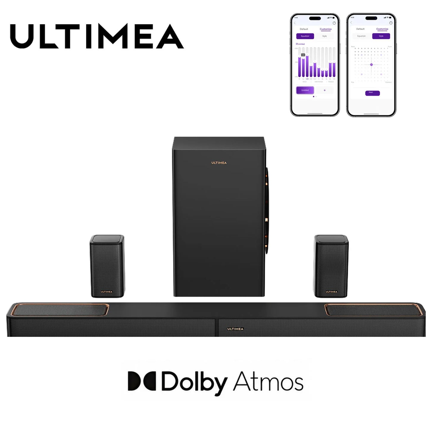 ULTIMEA 460W 5.1.2ch Sound Bar with Dolby Atmos, Surround Sound Home Theater System for TV with 2 Surround Speakers, APP Control