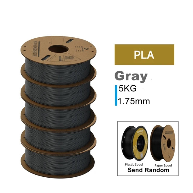 KINGROON 3D Printer Filament PLA PETG TPU ABS 5KG Bundle Black White Gray 1.75mm No bubbles Plastic 5x1kg/Roll , Random Spool