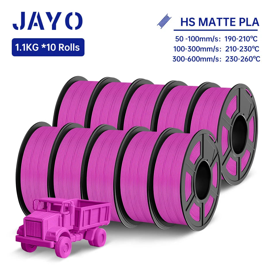 JAYO PLA Classic 3D Printer Filament 1.75mm High Speed Matte PLA 3D Filament 10Rolls/set Neatly Wound Matte Effect 1.1KG/Roll