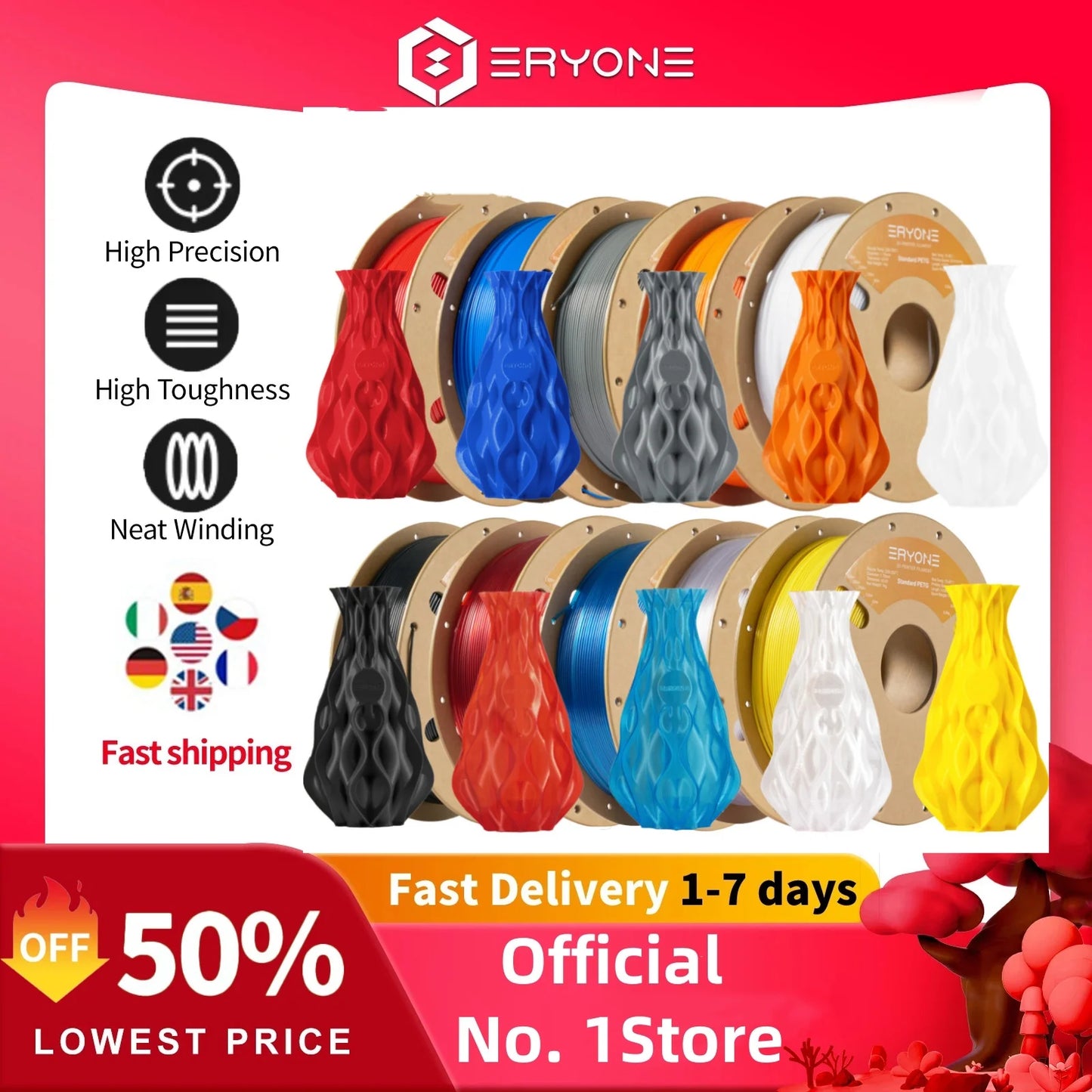 ERYONE 3/5/10KG Standard PETG Filament 1.75mm 3D Print,Multicolor Available,petg filament,3D Filament Wholesal ,1KG/Spool