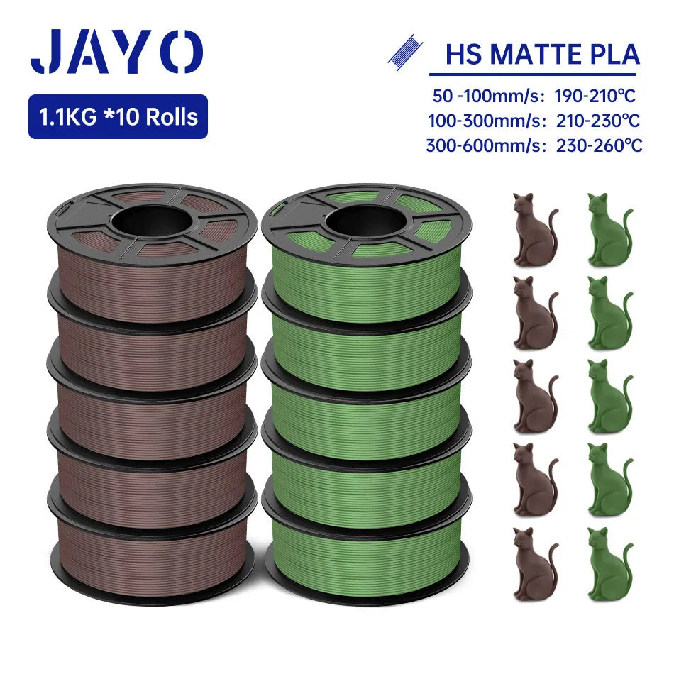 JAYO PLA Classic 3D Printer Filament 1.75mm High Speed Matte PLA 3D Filament 10Rolls/set Neatly Wound Matte Effect 1.1KG/Roll