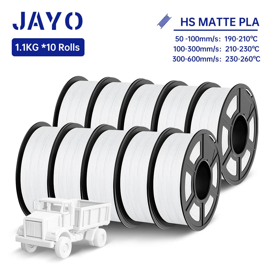 JAYO PLA Classic 3D Printer Filament 1.75mm High Speed Matte PLA 3D Filament 10Rolls/set Neatly Wound Matte Effect 1.1KG/Roll